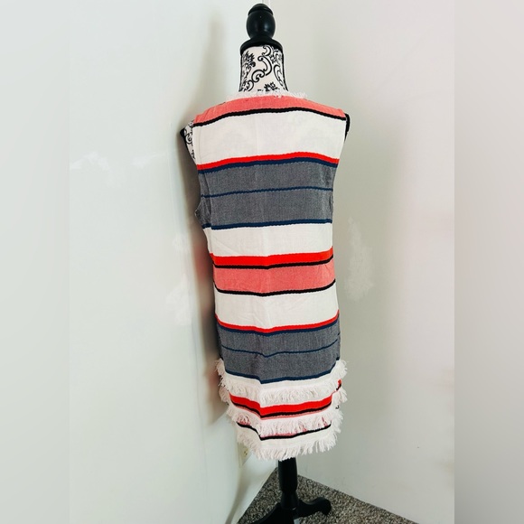 Chelsea & Theodore Women’s Striped Split Crew Neck Fringe Sleeveless Dress Sz M - Picture 5 of 8